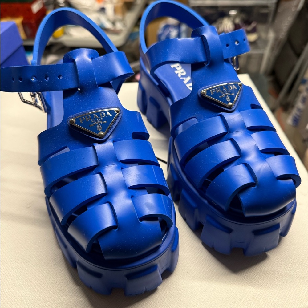 Prada Blue Gladiator Platform Sandals